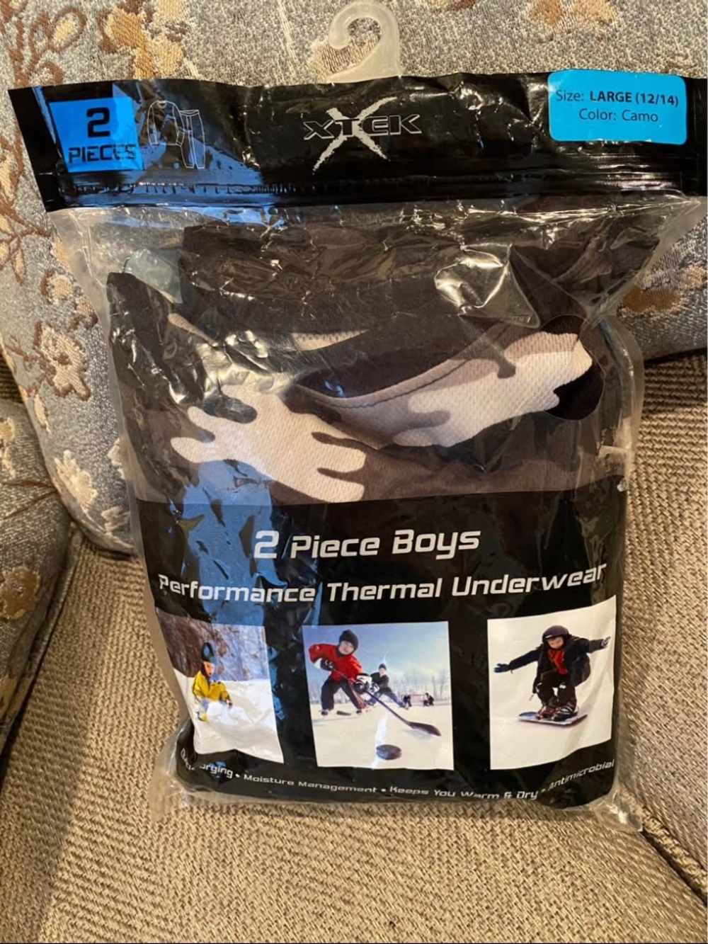 Xtek Boys' 2-Piece Performance Thermal Underwear - Camo, Large 12/14 New